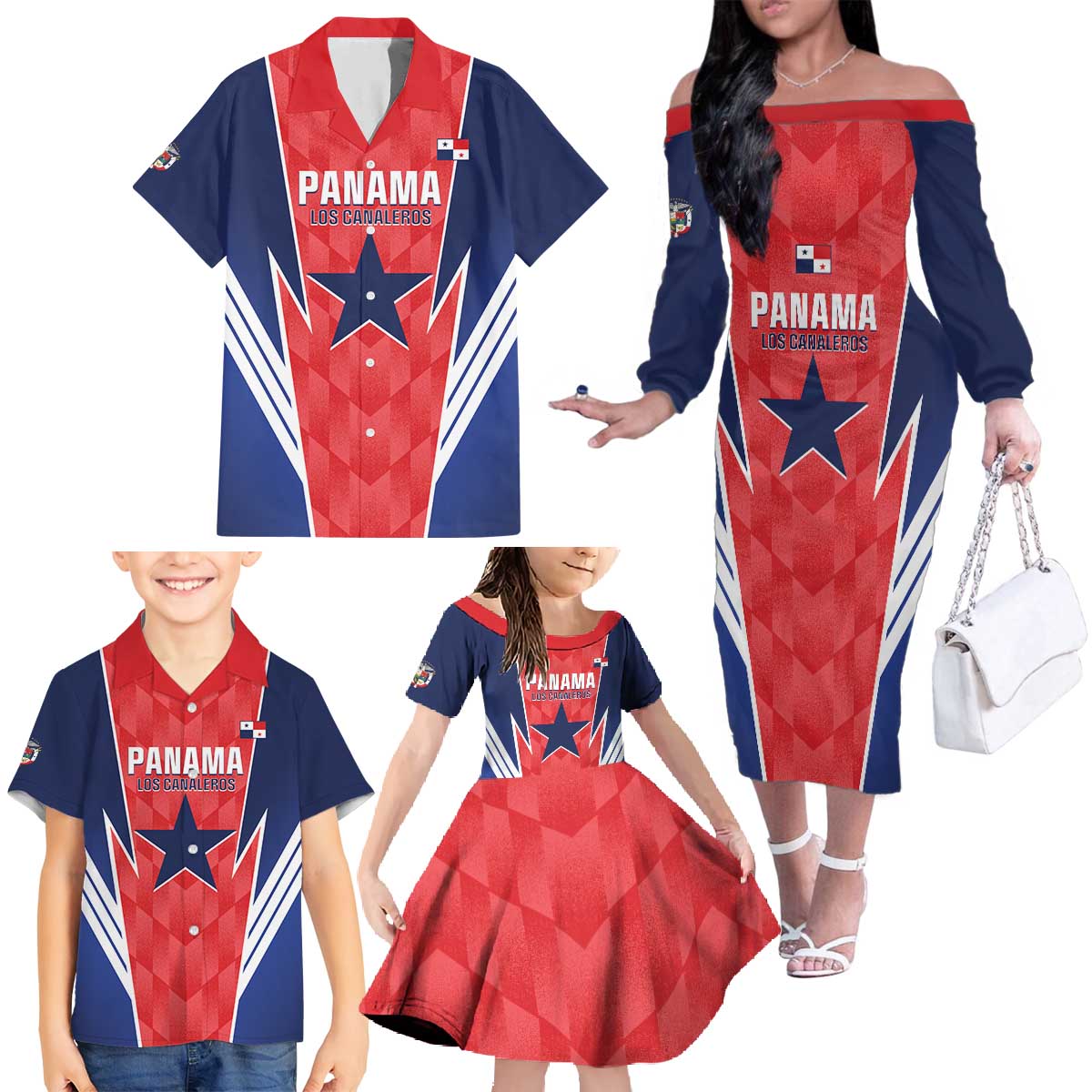 Custom Panama Football Family Matching Off The Shoulder Long Sleeve Dress and Hawaiian Shirt 2025 Vamos Los Canaleros