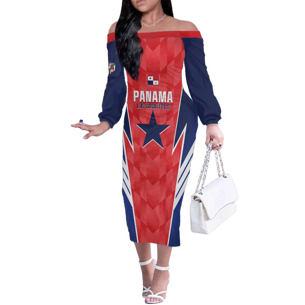 Custom Panama Football Family Matching Off The Shoulder Long Sleeve Dress and Hawaiian Shirt 2025 Vamos Los Canaleros