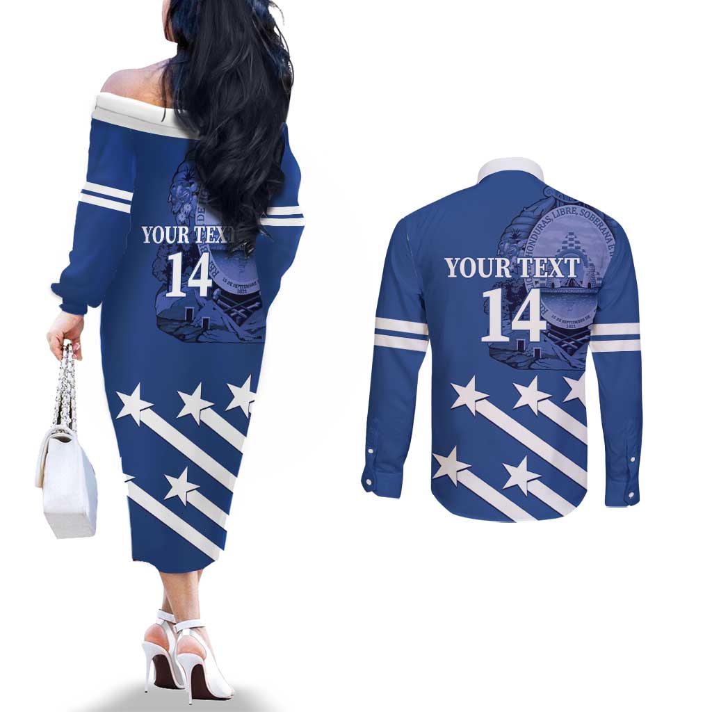Custom Honduras Football Couples Matching Off The Shoulder Long Sleeve Dress and Long Sleeve Button Shirt 2025 Vamos Los Catrachos