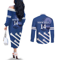 Custom Honduras Football Couples Matching Off The Shoulder Long Sleeve Dress and Long Sleeve Button Shirt 2025 Vamos Los Catrachos