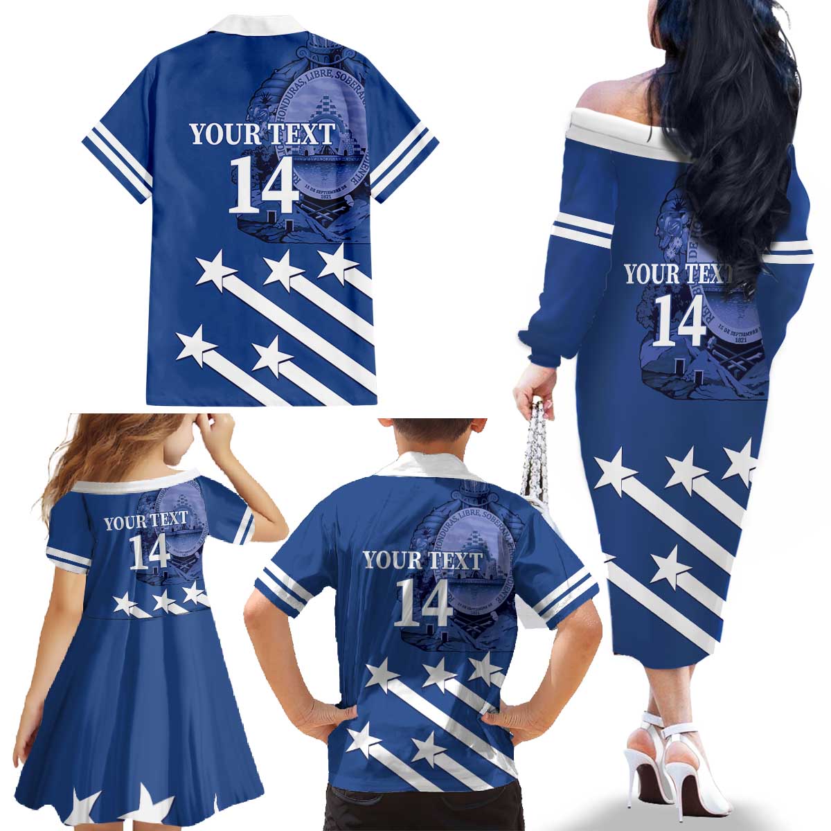 Custom Honduras Football Family Matching Off The Shoulder Long Sleeve Dress and Hawaiian Shirt 2025 Vamos Los Catrachos