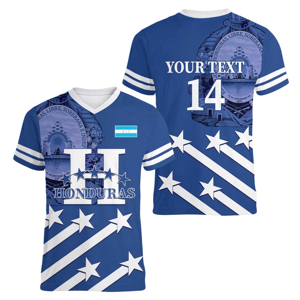 Custom Honduras Football Women V-Neck T-Shirt 2025 Vamos Los Catrachos