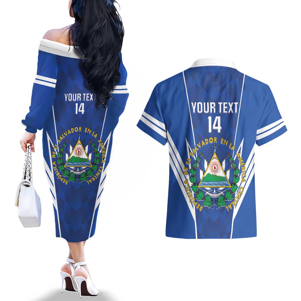 Custom El Salvador Football Couples Matching Off The Shoulder Long Sleeve Dress and Hawaiian Shirt 2025 Vamos La Selecta