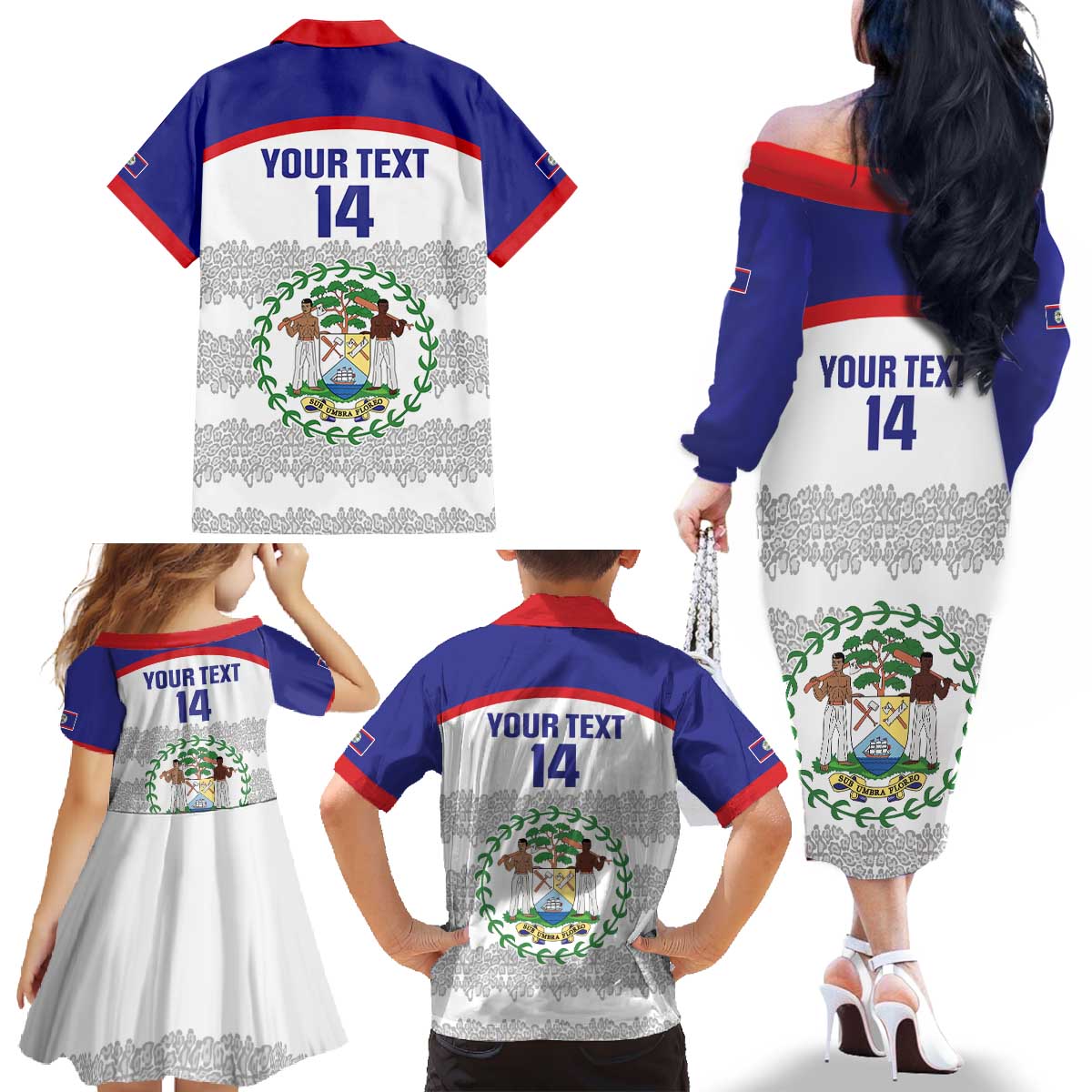 Custom Belize Football Family Matching Off The Shoulder Long Sleeve Dress and Hawaiian Shirt 2025 Go Jaguars