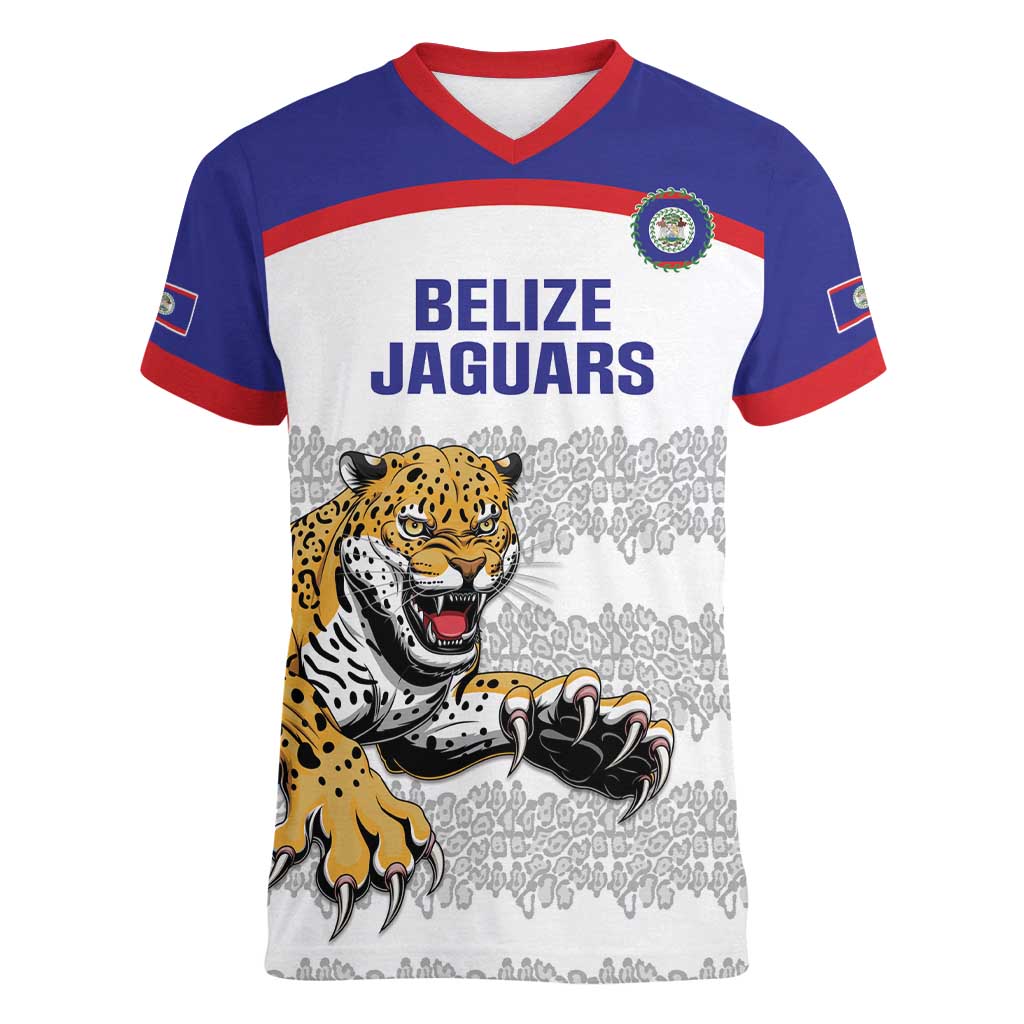 Custom Belize Football Women V-Neck T-Shirt 2025 Go Jaguars