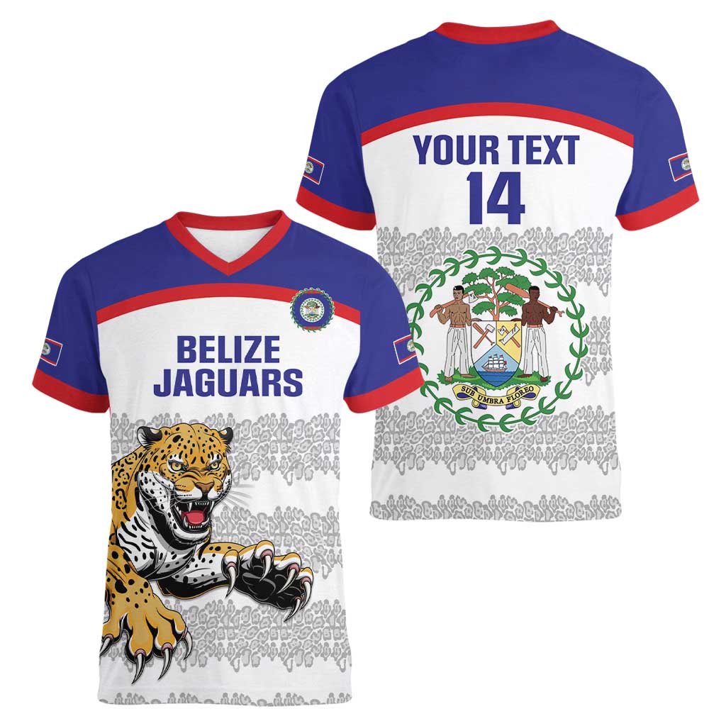 Custom Belize Football Women V-Neck T-Shirt 2025 Go Jaguars