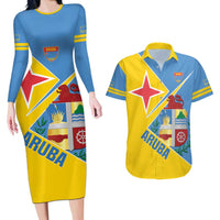 Custom Aruba Football Couples Matching Long Sleeve Bodycon Dress and Hawaiian Shirt 2025 Coat Of Arms Style