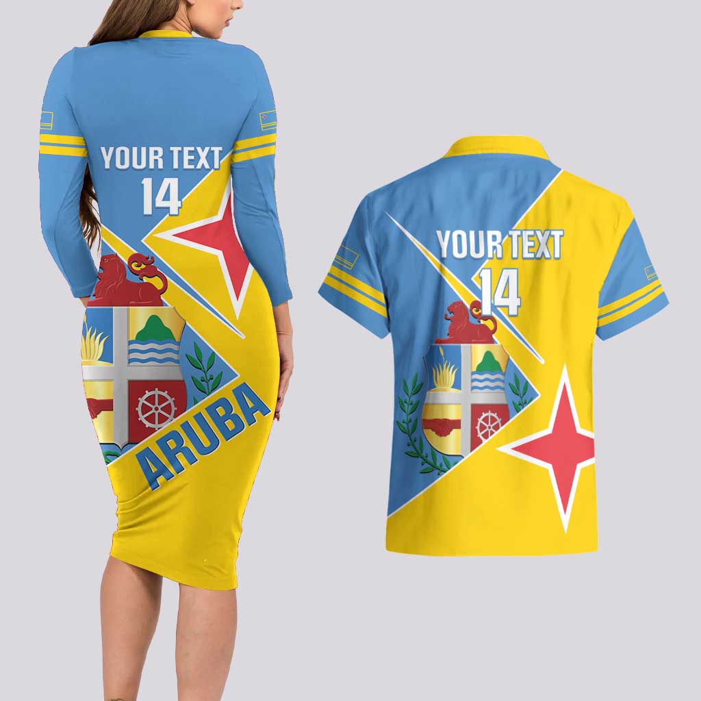 Custom Aruba Football Couples Matching Long Sleeve Bodycon Dress and Hawaiian Shirt 2025 Coat Of Arms Style