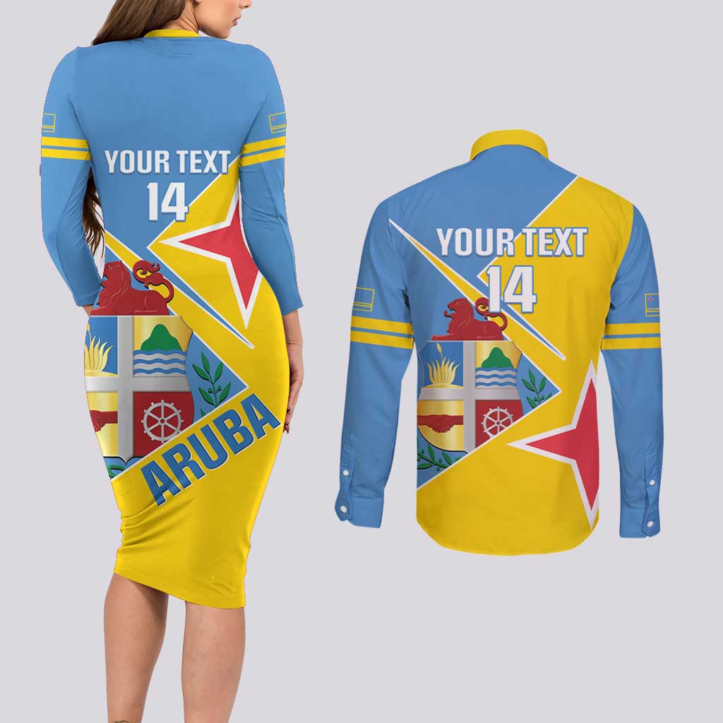 Custom Aruba Football Couples Matching Long Sleeve Bodycon Dress and Long Sleeve Button Shirt 2025 Coat Of Arms Style