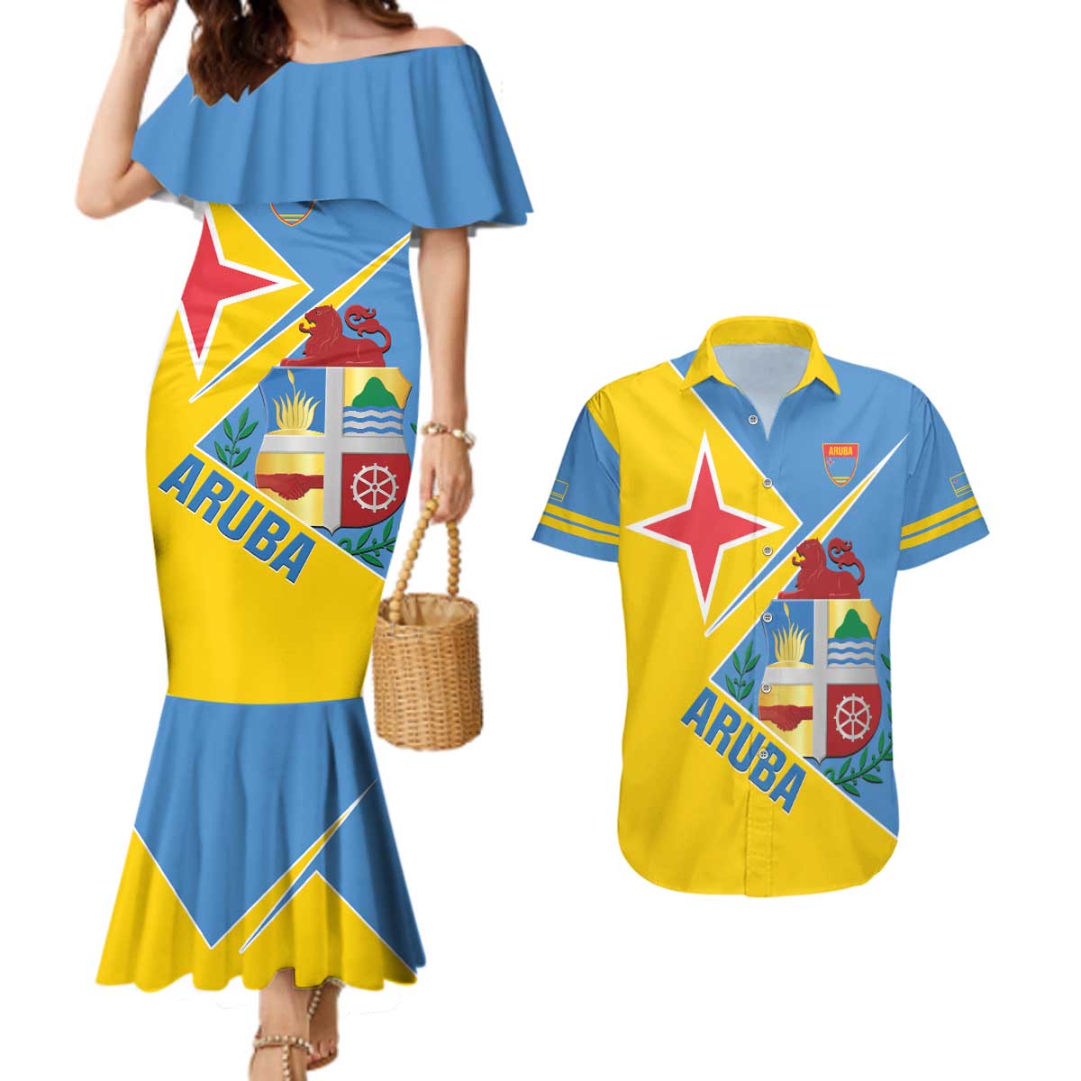 Custom Aruba Football Couples Matching Mermaid Dress and Hawaiian Shirt 2025 Coat Of Arms Style