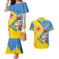 Custom Aruba Football Couples Matching Mermaid Dress and Hawaiian Shirt 2025 Coat Of Arms Style