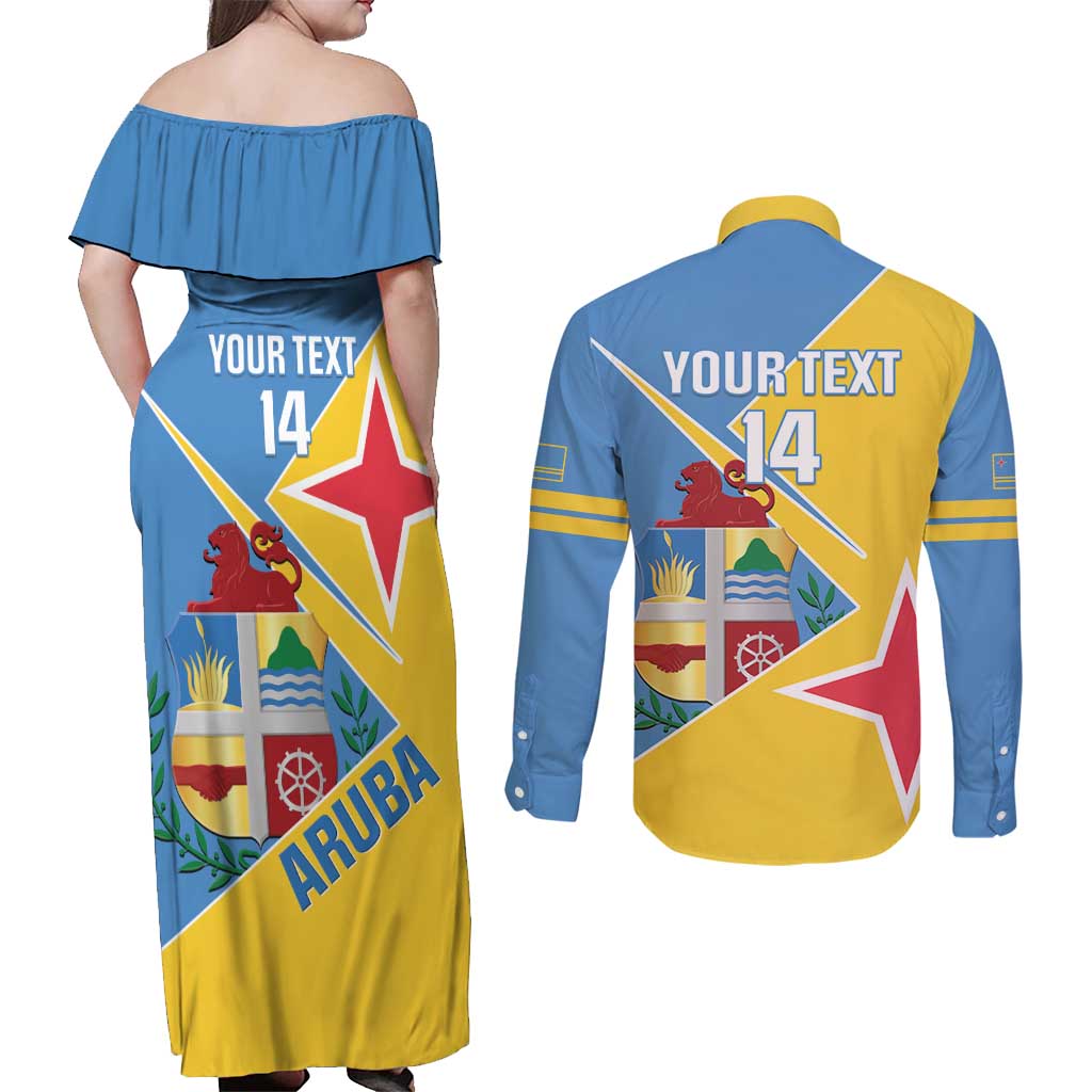 Custom Aruba Football Couples Matching Off Shoulder Maxi Dress and Long Sleeve Button Shirt 2025 Coat Of Arms Style