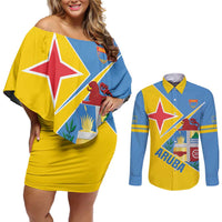 Custom Aruba Football Couples Matching Off Shoulder Short Dress and Long Sleeve Button Shirt 2025 Coat Of Arms Style