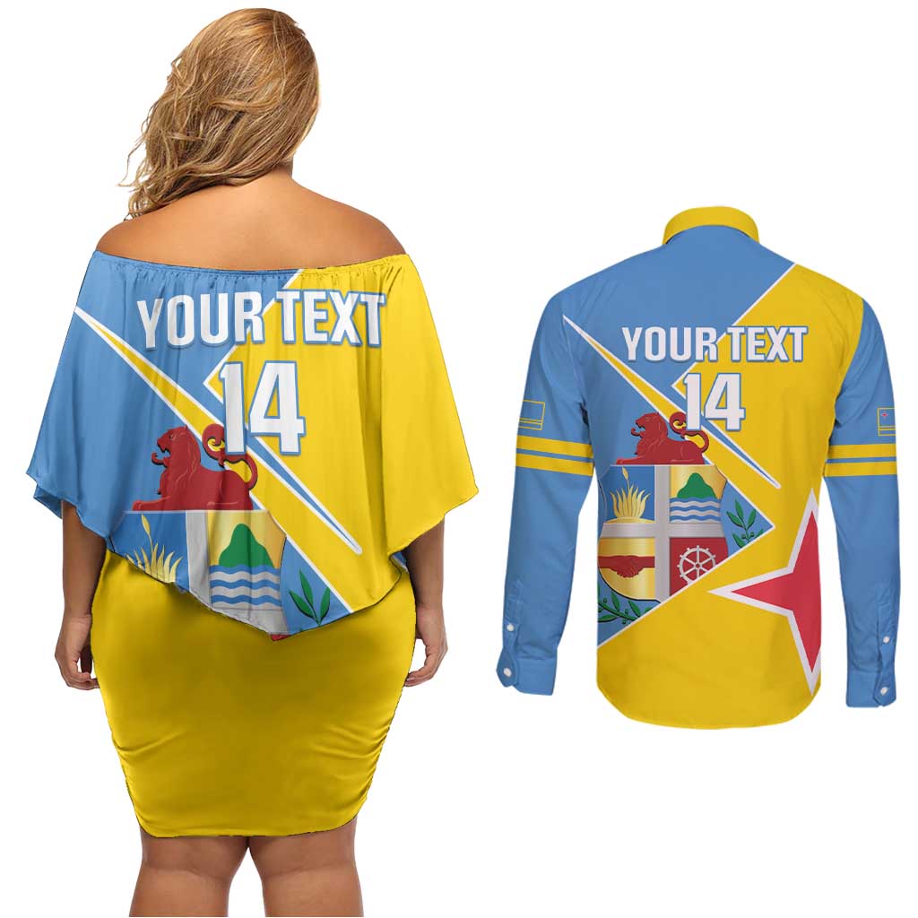 Custom Aruba Football Couples Matching Off Shoulder Short Dress and Long Sleeve Button Shirt 2025 Coat Of Arms Style