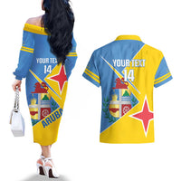 Custom Aruba Football Couples Matching Off The Shoulder Long Sleeve Dress and Hawaiian Shirt 2025 Coat Of Arms Style