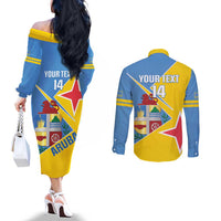 Custom Aruba Football Couples Matching Off The Shoulder Long Sleeve Dress and Long Sleeve Button Shirt 2025 Coat Of Arms Style