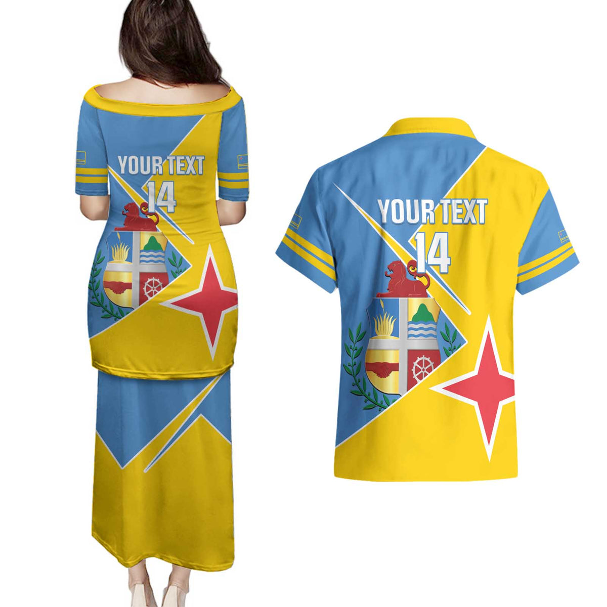 Custom Aruba Football Couples Matching Puletasi and Hawaiian Shirt 2025 Coat Of Arms Style