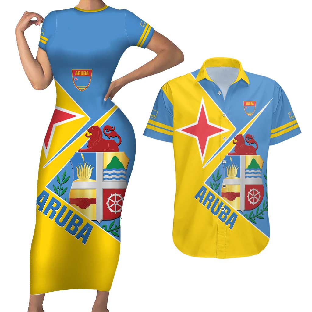 Custom Aruba Football Couples Matching Short Sleeve Bodycon Dress and Hawaiian Shirt 2025 Coat Of Arms Style