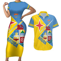 Custom Aruba Football Couples Matching Short Sleeve Bodycon Dress and Hawaiian Shirt 2025 Coat Of Arms Style