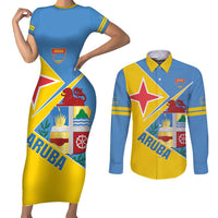 Custom Aruba Football Couples Matching Short Sleeve Bodycon Dress and Long Sleeve Button Shirt 2025 Coat Of Arms Style