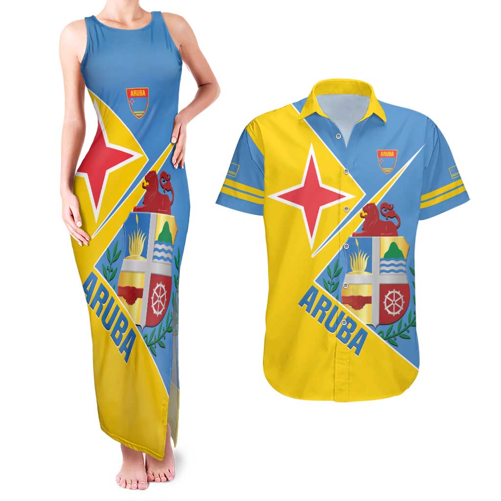 Custom Aruba Football Couples Matching Tank Maxi Dress and Hawaiian Shirt 2025 Coat Of Arms Style