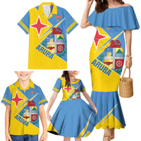 Custom Aruba Football Family Matching Mermaid Dress and Hawaiian Shirt 2025 Coat Of Arms Style