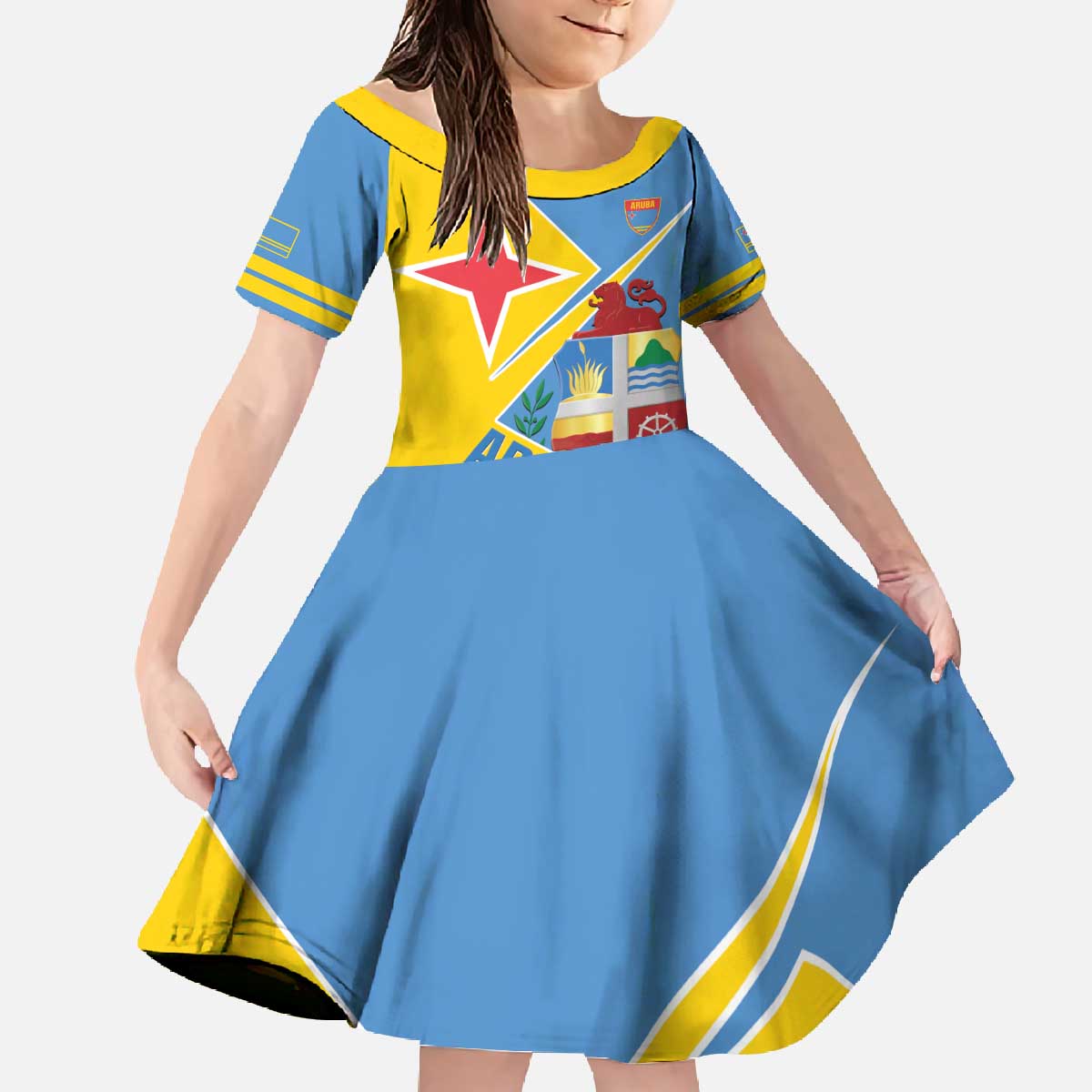 Custom Aruba Football Family Matching Off The Shoulder Long Sleeve Dress and Hawaiian Shirt 2025 Coat Of Arms Style