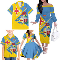 Custom Aruba Football Family Matching Off The Shoulder Long Sleeve Dress and Hawaiian Shirt 2025 Coat Of Arms Style