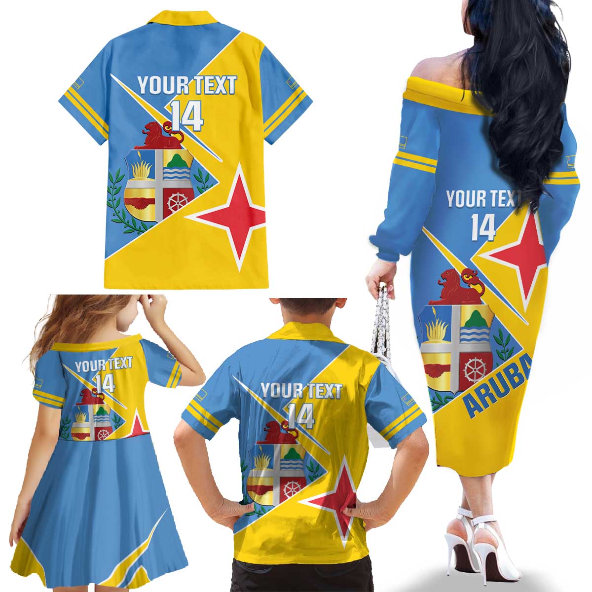 Custom Aruba Football Family Matching Off The Shoulder Long Sleeve Dress and Hawaiian Shirt 2025 Coat Of Arms Style