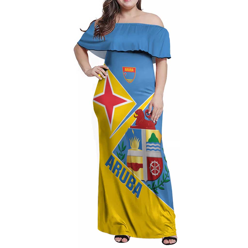 Custom Aruba Football Family Matching Off Shoulder Maxi Dress and Hawaiian Shirt 2025 Coat Of Arms Style