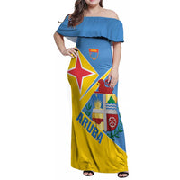Custom Aruba Football Family Matching Off Shoulder Maxi Dress and Hawaiian Shirt 2025 Coat Of Arms Style
