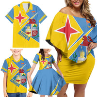 Custom Aruba Football Family Matching Off Shoulder Short Dress and Hawaiian Shirt 2025 Coat Of Arms Style
