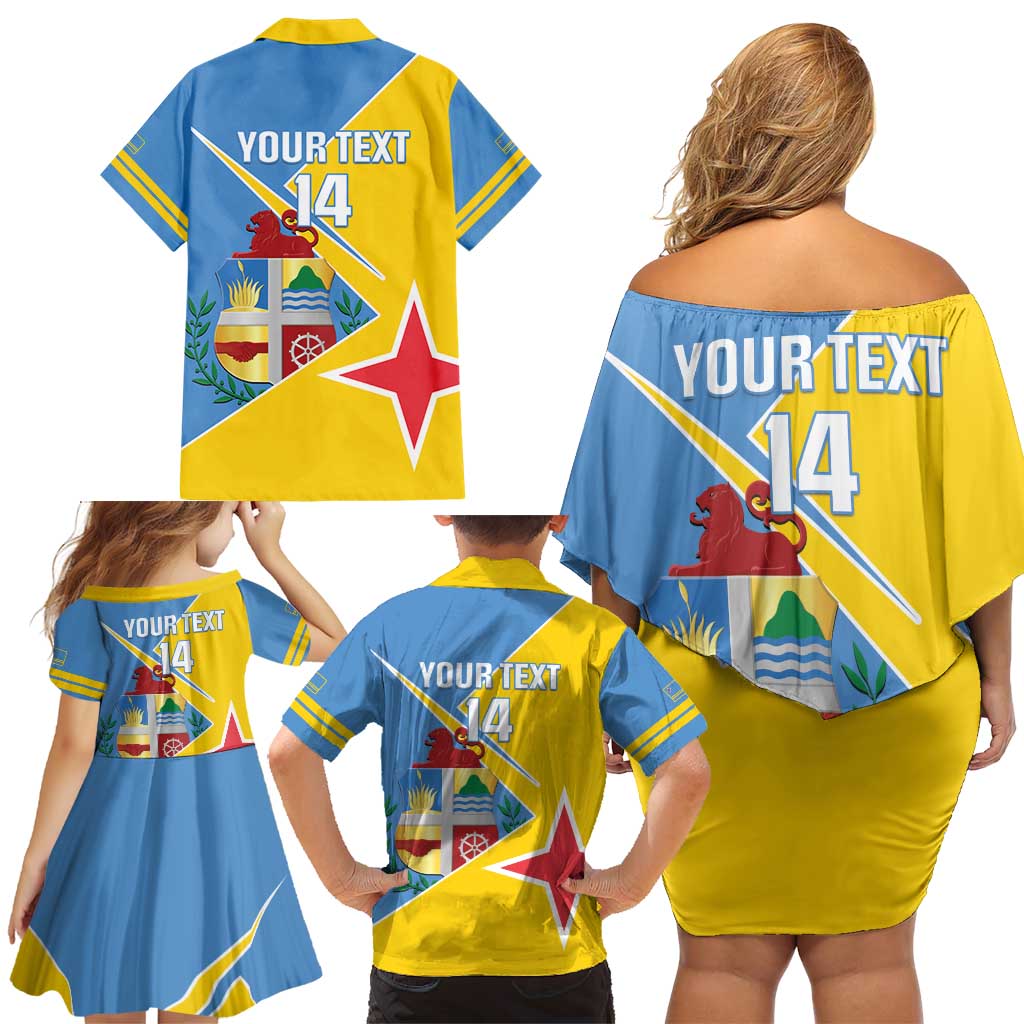 Custom Aruba Football Family Matching Off Shoulder Short Dress and Hawaiian Shirt 2025 Coat Of Arms Style