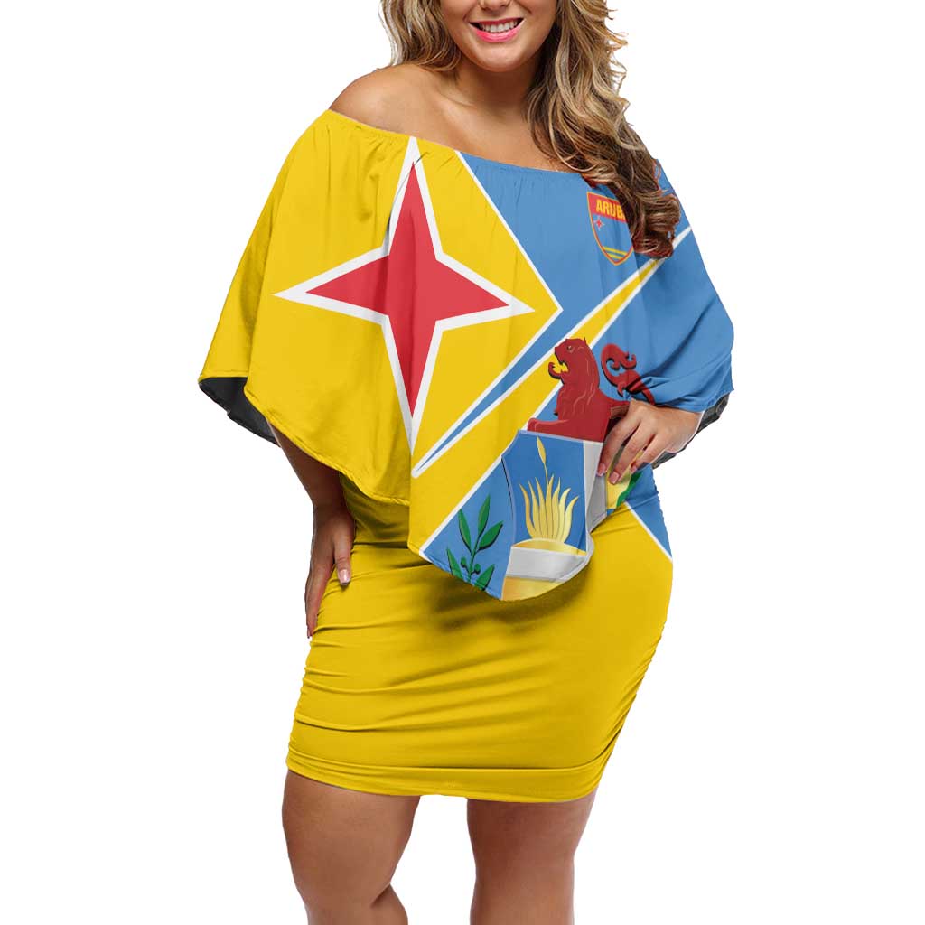 Custom Aruba Football Family Matching Off Shoulder Short Dress and Hawaiian Shirt 2025 Coat Of Arms Style