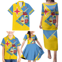 Custom Aruba Football Family Matching Puletasi and Hawaiian Shirt 2025 Coat Of Arms Style