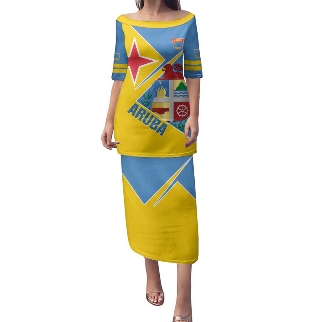 Custom Aruba Football Family Matching Puletasi and Hawaiian Shirt 2025 Coat Of Arms Style