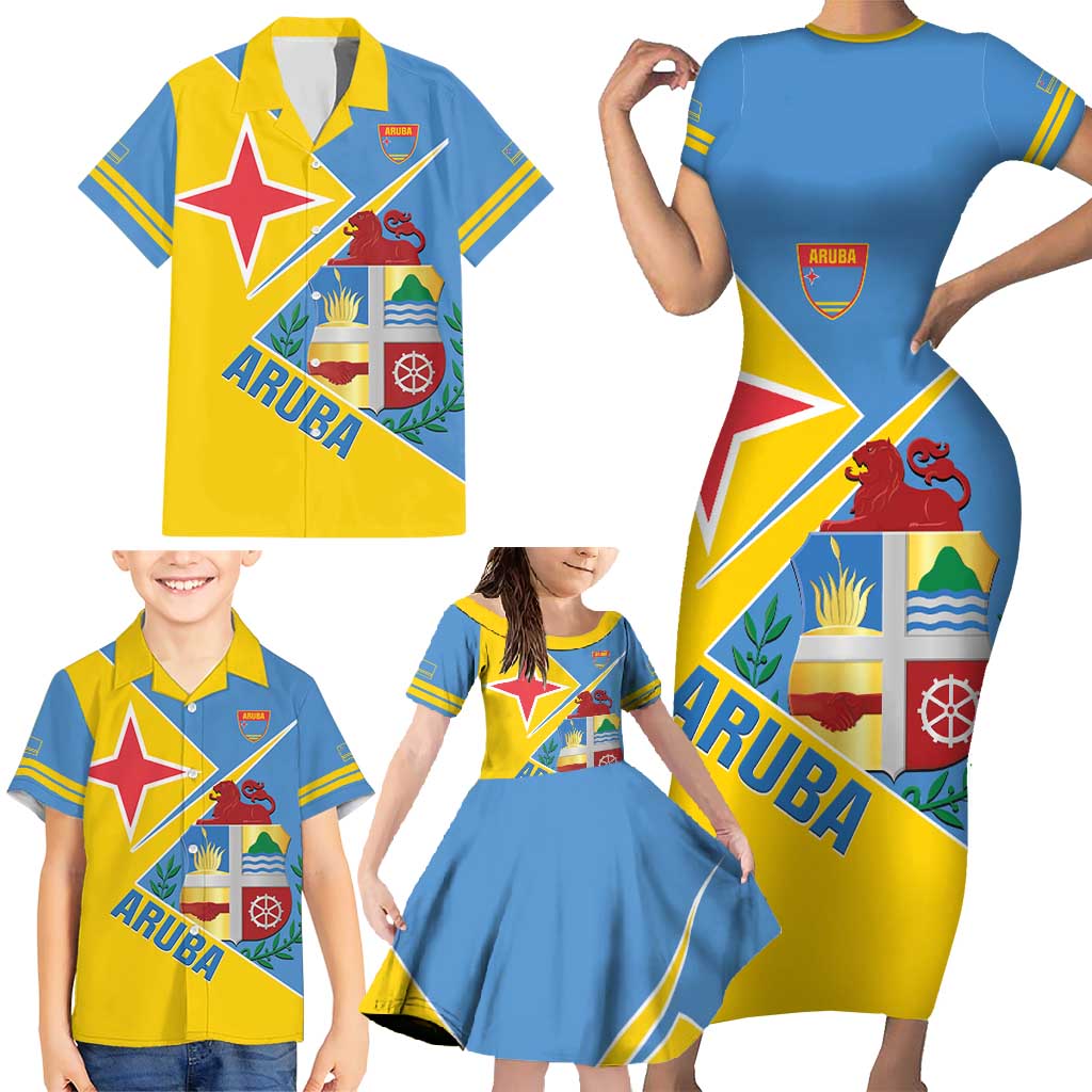 Custom Aruba Football Family Matching Short Sleeve Bodycon Dress and Hawaiian Shirt 2025 Coat Of Arms Style