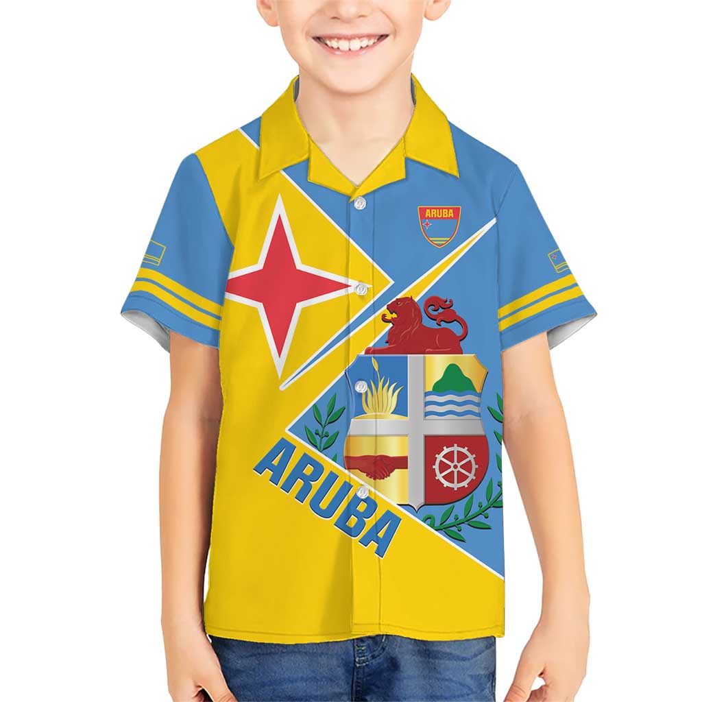 Custom Aruba Football Kid Hawaiian Shirt 2025 Coat Of Arms Style