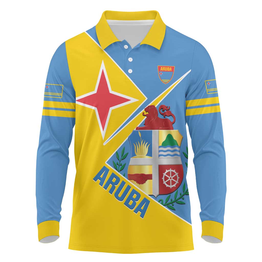 Custom Aruba Football Long Sleeve Polo Shirt 2025 Coat Of Arms Style