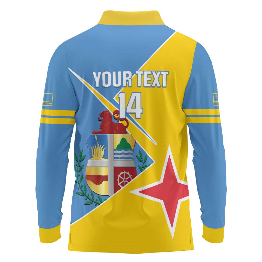 Custom Aruba Football Long Sleeve Polo Shirt 2025 Coat Of Arms Style
