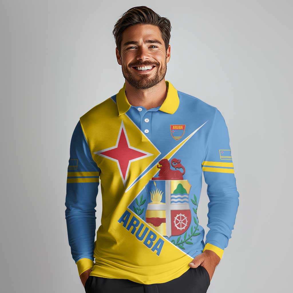 Custom Aruba Football Long Sleeve Polo Shirt 2025 Coat Of Arms Style