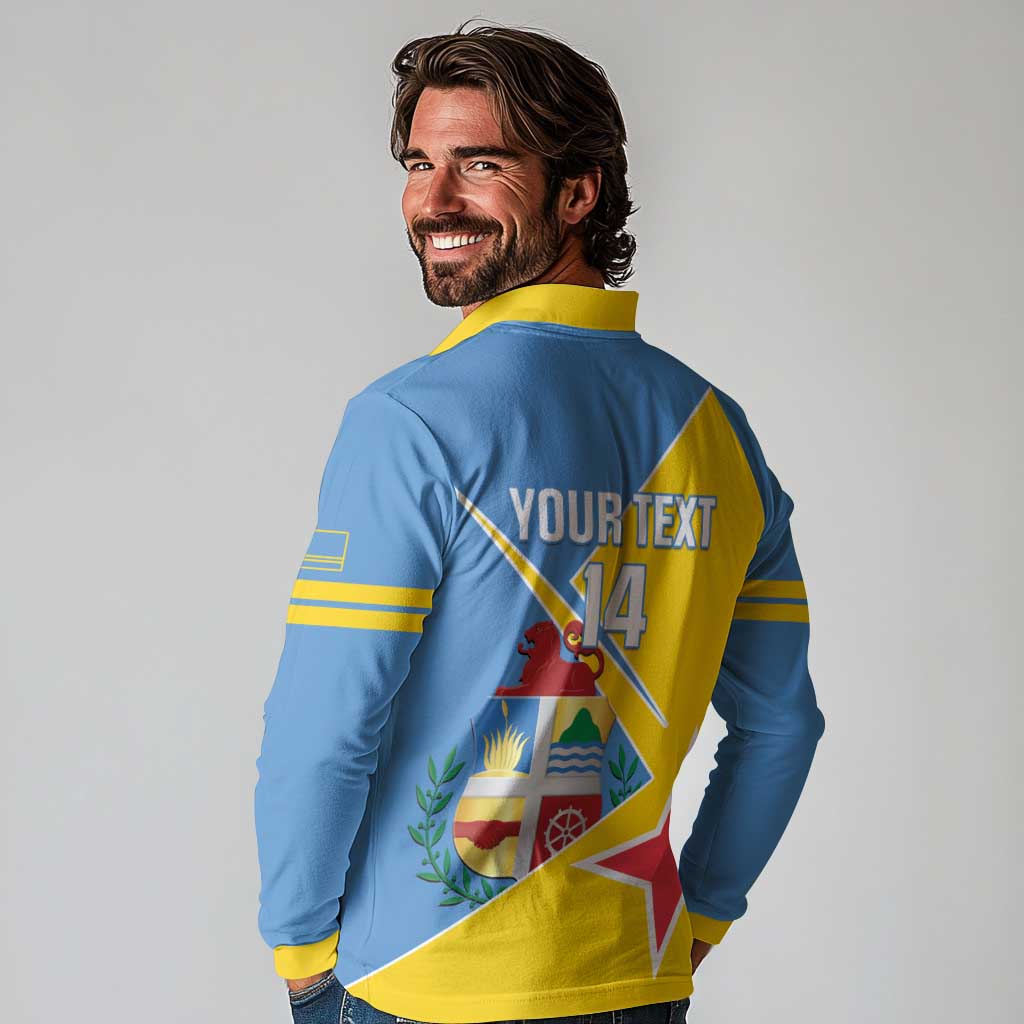 Custom Aruba Football Long Sleeve Polo Shirt 2025 Coat Of Arms Style
