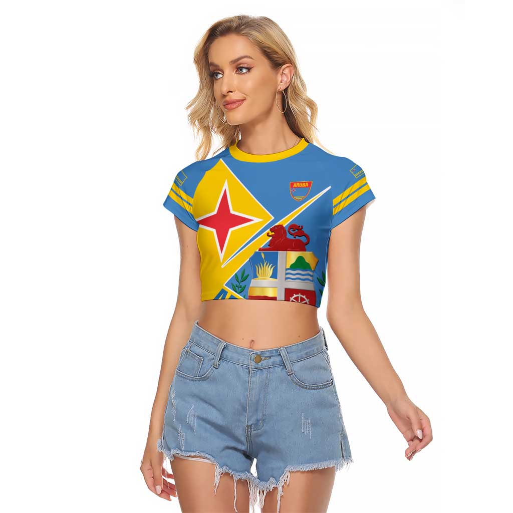 Custom Aruba Football Raglan Cropped T Shirt 2025 Coat Of Arms Style