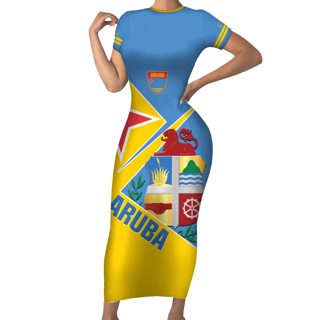 Custom Aruba Football Short Sleeve Bodycon Dress 2025 Coat Of Arms Style