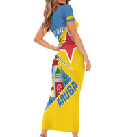 Custom Aruba Football Short Sleeve Bodycon Dress 2025 Coat Of Arms Style