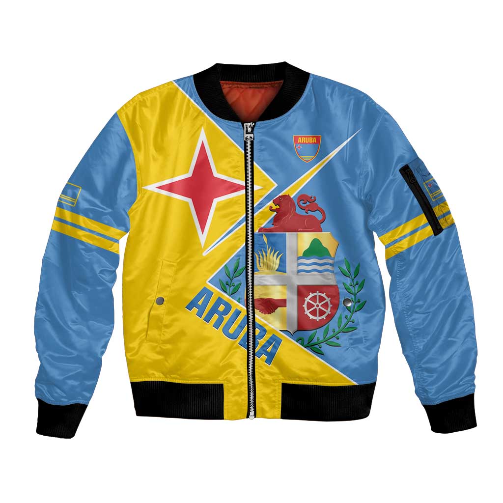 Custom Aruba Football Sleeve Zip Bomber Jacket 2025 Coat Of Arms Style