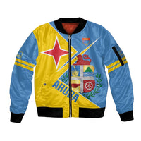 Custom Aruba Football Sleeve Zip Bomber Jacket 2025 Coat Of Arms Style