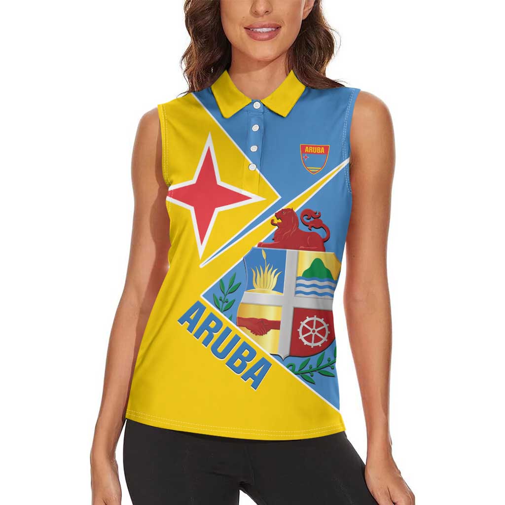 Custom Aruba Football Women Sleeveless Polo Shirt 2025 Coat Of Arms Style