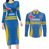 Custom Aruba Football Couples Matching Long Sleeve Bodycon Dress and Long Sleeve Button Shirt 2025 Go Champions Flag Color