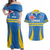 Custom Aruba Football Couples Matching Off Shoulder Maxi Dress and Hawaiian Shirt 2025 Go Champions Flag Color